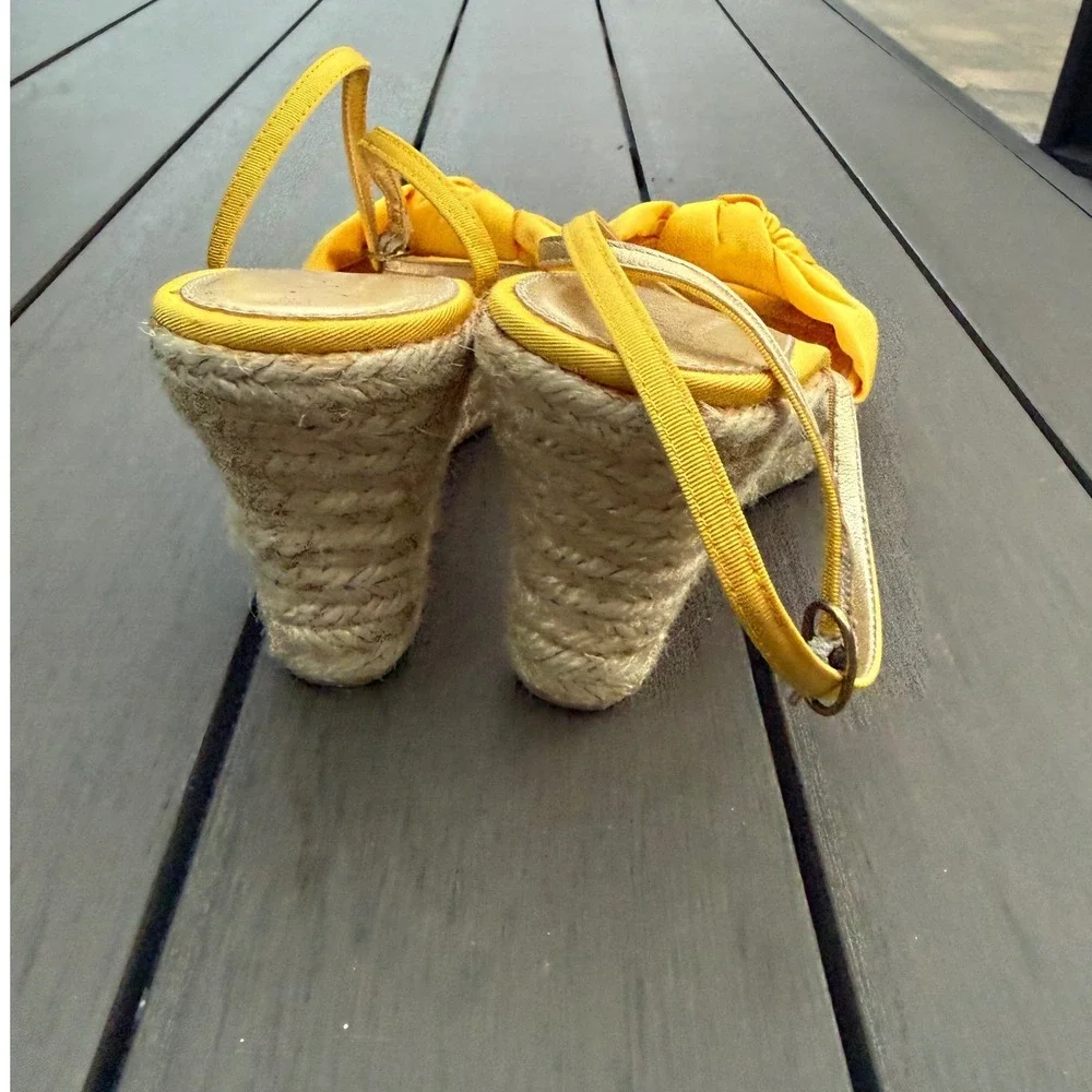 J.Crew Yellow Grosgrain‎ Bow Espadrille Wedge Sandals Womens 10 Made in Italy